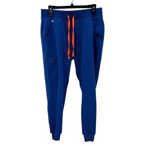 Figs Technical Collection Womens Blue Scrub Jogger Pants W/Orange Drawstring